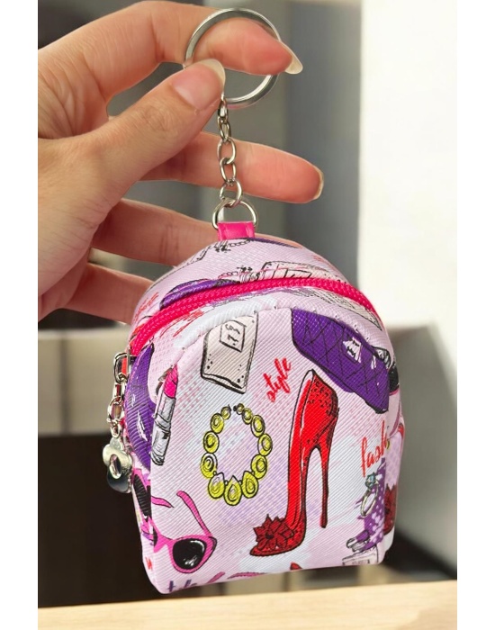 Pembe Renk Karışık Figürlü Anahtarlık Cüzdan