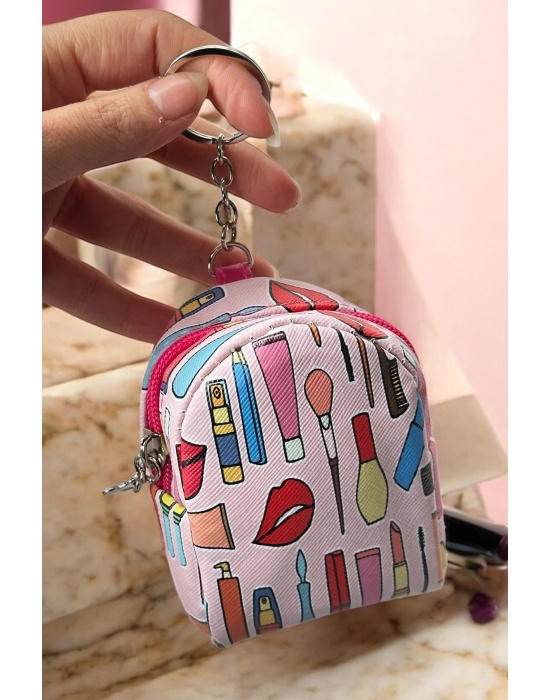 Pembe Renk Karışık Figürlü Anahtarlık Cüzdan