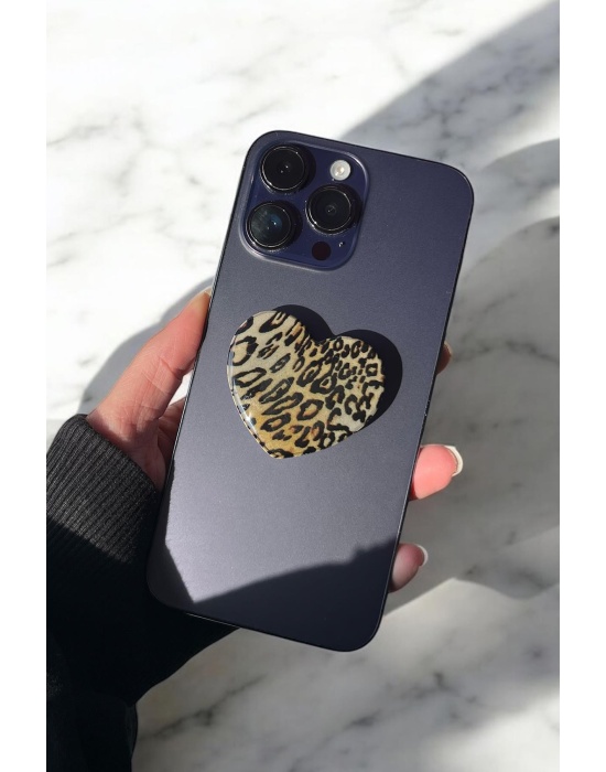 Kahve Renk Kalp Figürlü 3D Telefon Tutacağı