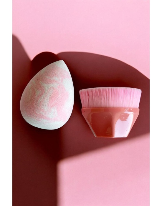 Pembe Renk Makyaj Süngeri /Fırça Set