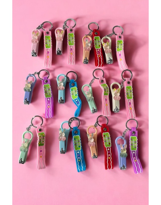 12li Karışık Renk Tavşan Figürlü Tırnak Makası/Anahtarlık Set