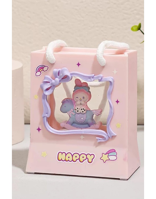 Pembe Renk Tavşan Figürlü Askı Detaylı Müziklı Işıklı Kar Küresi