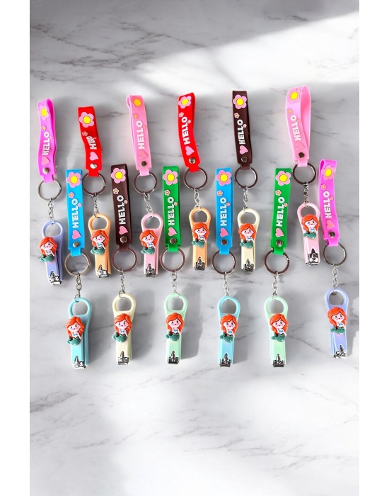 12li Karışık Renk Kız Figürlü Tırnak Makası/Anahtarlık Set