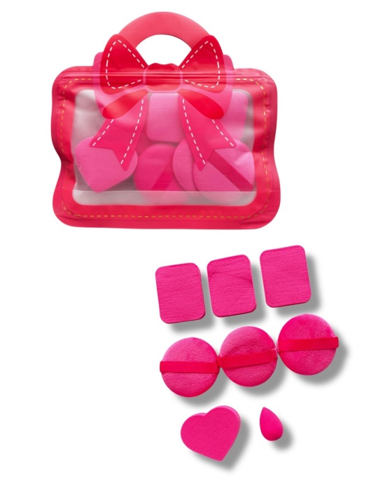 Koyu Pembe Renk Çanta Detaylı Makyaj Süngeri Set