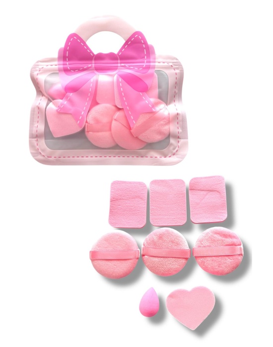 Pembe Renk Çanta Detaylı Makyaj Süngeri Set