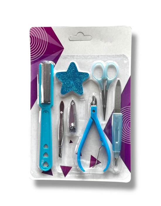 Mavi Renk 7 Parça Manikür/ Pedikür Törpü Set
