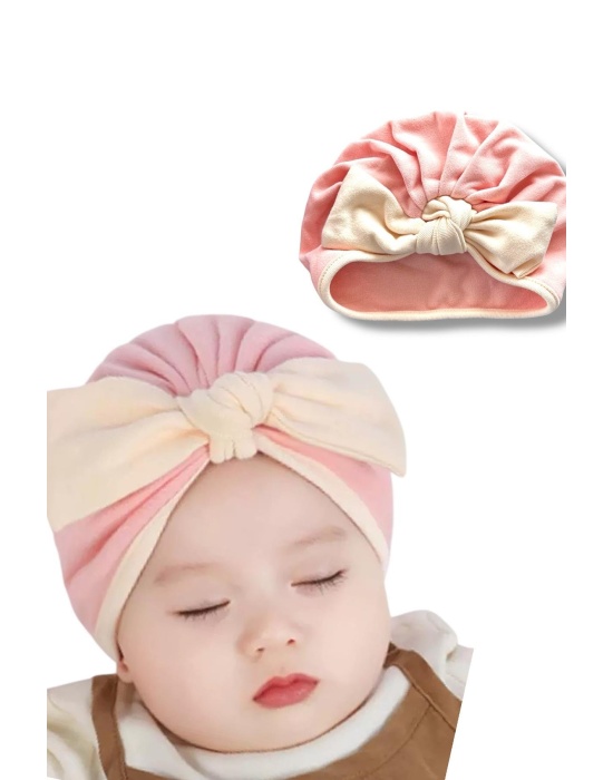 Açık Pembe Ve Krem Renk Kurdele Figürlü Bebek Saç Bonesi