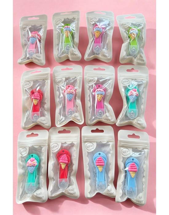 12li Karışık Renk Dondurma Figürlü Tırnak Makası Set