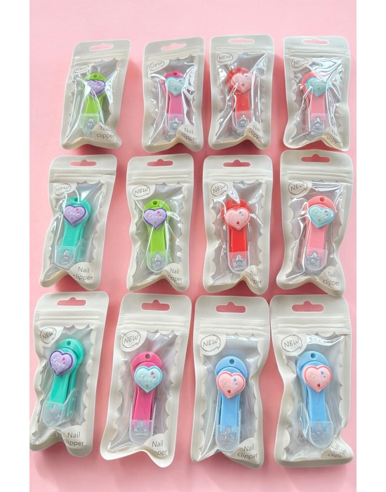 12li Karışık Renk Kalp Figürlü Tırnak Makası Set