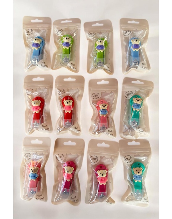 12li Karışık Renk Ayıcık Figürlü Tırnak Makası Set