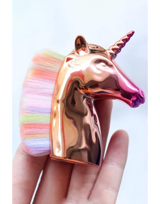 Altın Renk Unicorn Figürlü Allık/Makyaj Fırçası