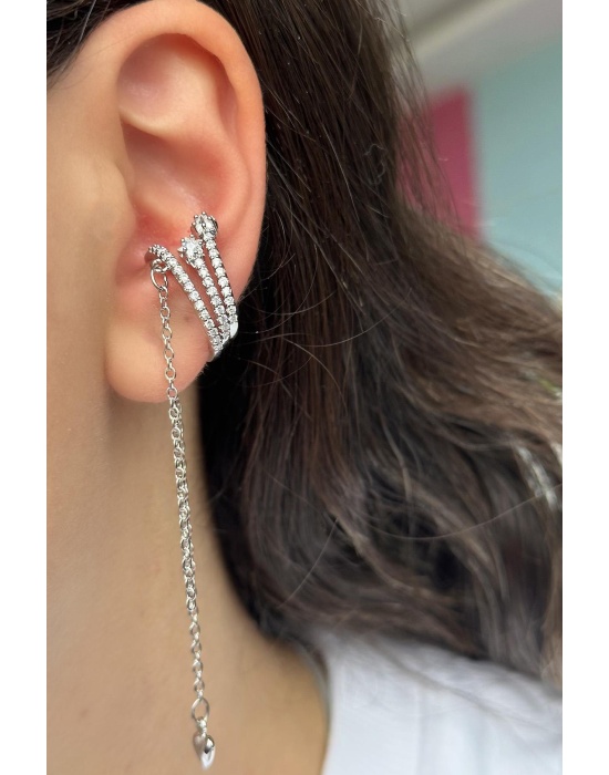 Gümüş Renk Yıldız Figürlü Sallantılı Ear Cuff (Tek)