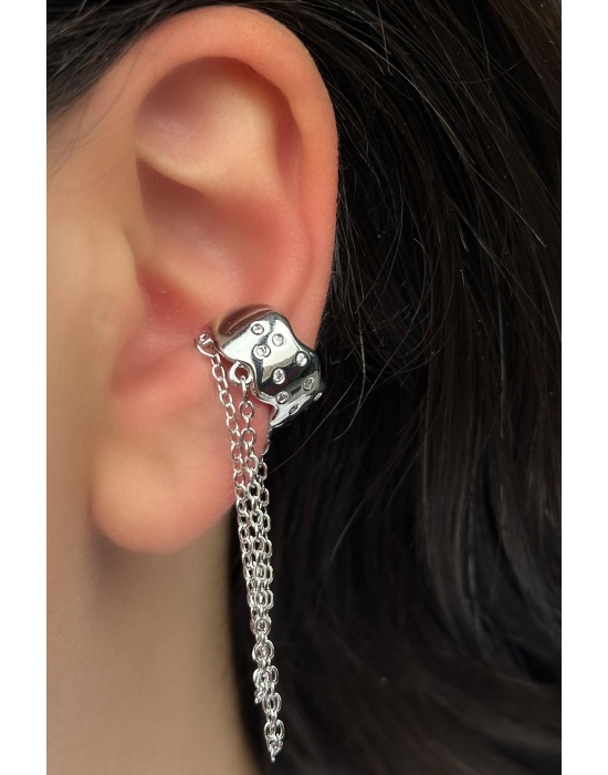 Gümüş Renk Sallantılı Ear Cuff (Tek)