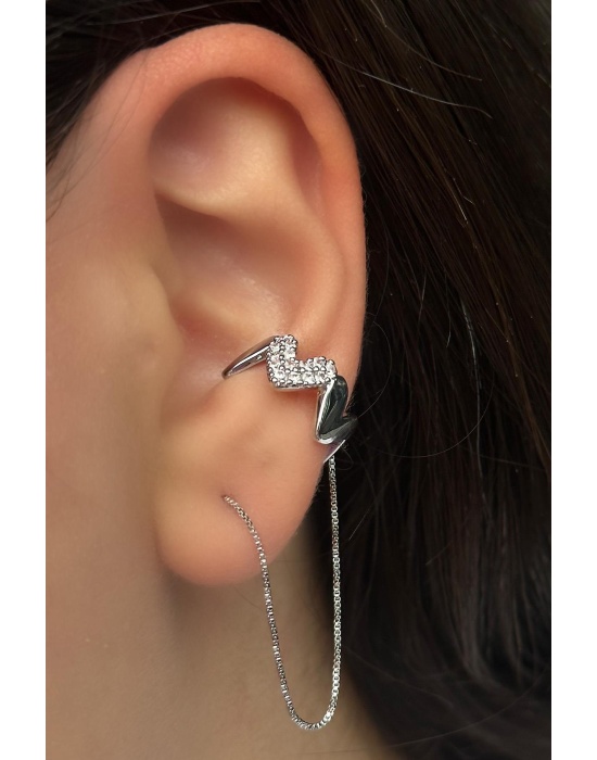 Gümüş Renk Kalp Figürlü Ear Cuff (Tek)