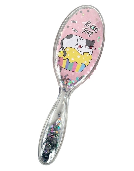 Pembe Renk Kedi Figürlü Sim Detaylı Saç Tarama Fırçası/ Tarak