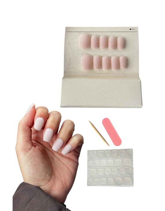 Pembe Renk 10lu Kadife Takma Tırnak (Yapıştırıcılı)