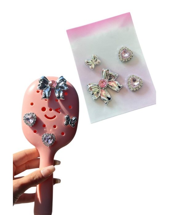 Gümüş Ve Pembe Renk Karışık Figürlü Tarak Charmı