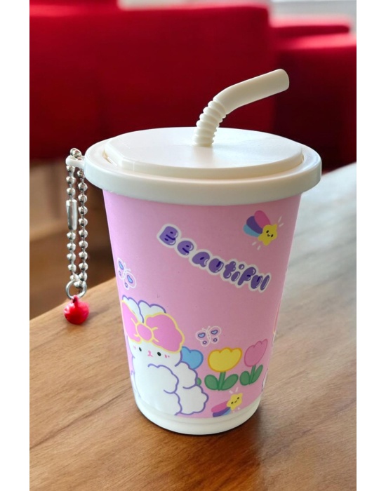 Pembe Renk Milkshake Figürlü Anahtarlık Detaylı Kutulu Islak Mendil