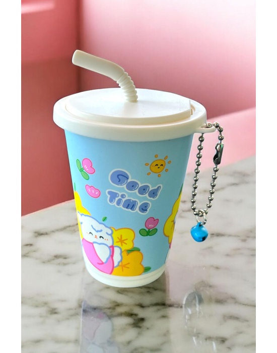 Mavi Renk Milkshake Figürlü Anahtarlık Detaylı Kutulu Islak Mendil