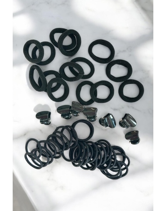 Siyah Renk Lastik Toka Ve Mini Mandal Toka Set