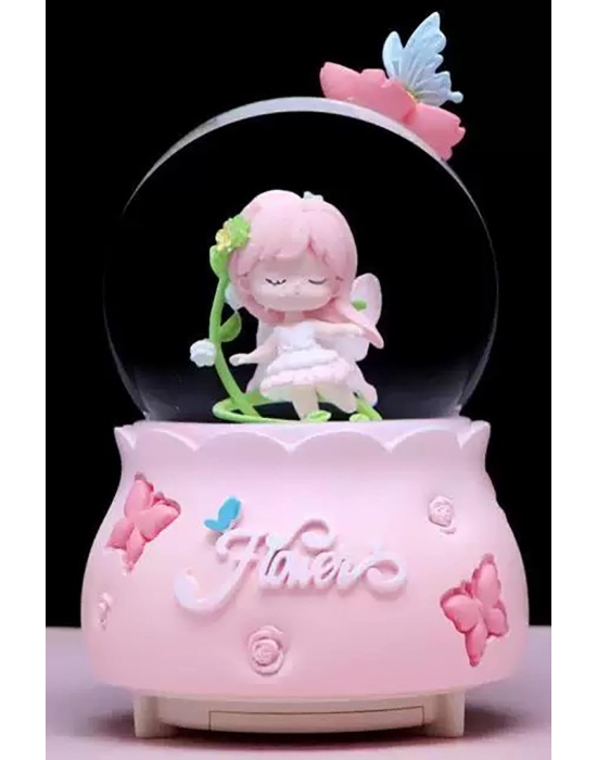Pembe Renk Kız Figürlü Müzikli Ve Işıklı Kar Küresi(Büyük Boy)