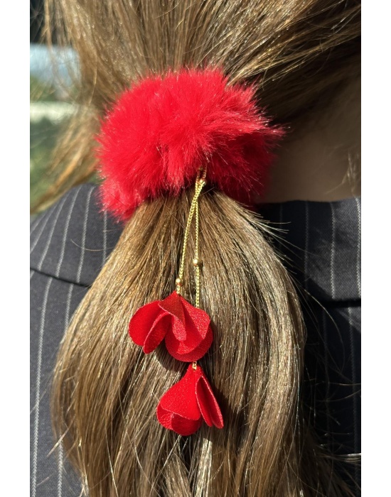 Kırmızı Renk Zincir Detaylı Peluş Simit Toka