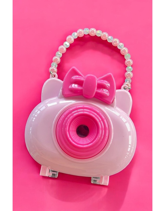 Pembe Renk Kamera Figürlü Havlu Toka Set