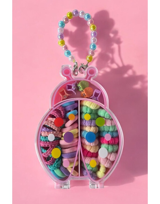 Pembe Renk Uğur Böceği Figürlü Çantalı Toka Set