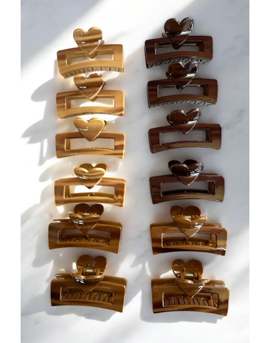 12li Karışık Renk Kalp Figürlü Mandal Toka Set