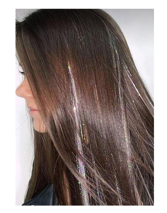 Gri Renk Simli Yan Postiş Hair Tinsel Shiny Hair (50 Cm)