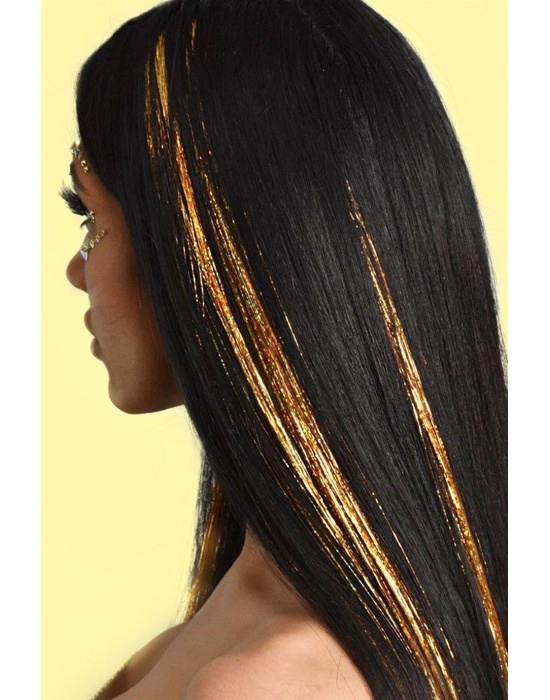 Altın Renk Simli Yan Postiş Hair Tinsel Shiny Hair (50 Cm)
