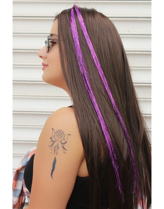 Mor Renk Simli Yan Postiş Hair Tinsel Shiny Hair (50 Cm)