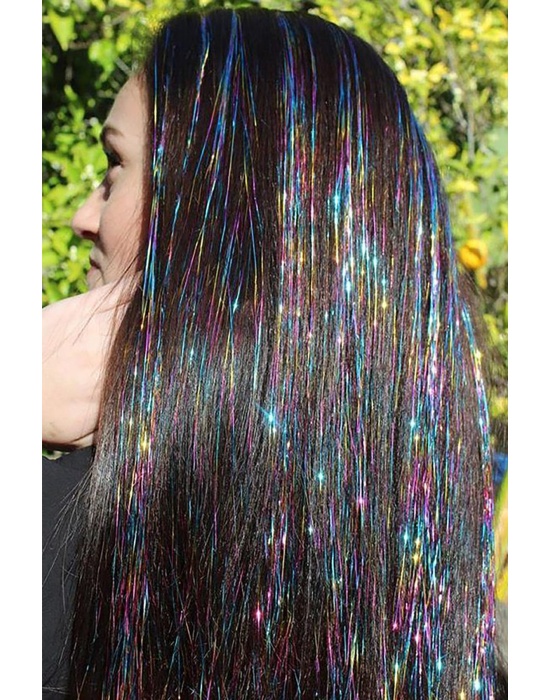 Karışık Renk Simli Yan Postiş Hair Tinsel Shiny Hair (50 Cm)