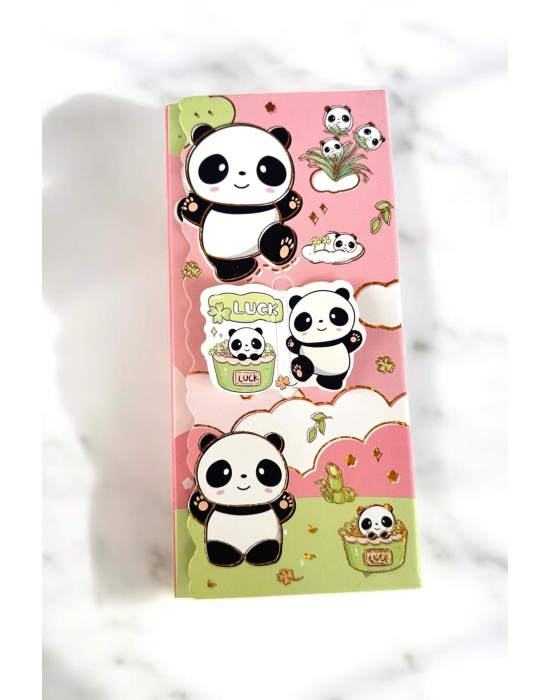 Pembe Renk Panda Figürlü Yapışkanlı Not Kağıdı