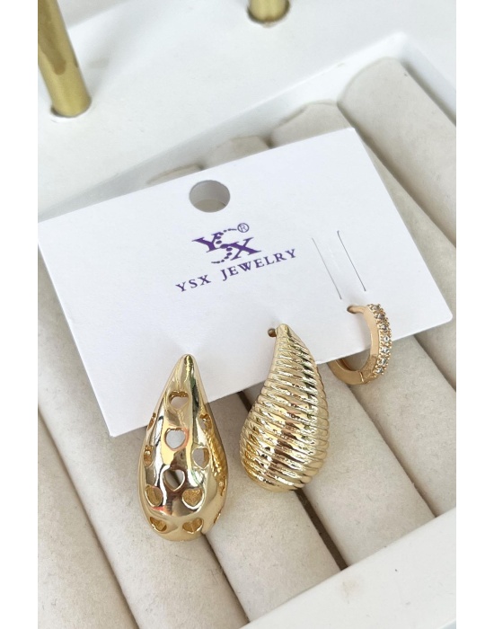 Altın Renk Bottega Detaylı VİP 3lü YSX Küpe Set
