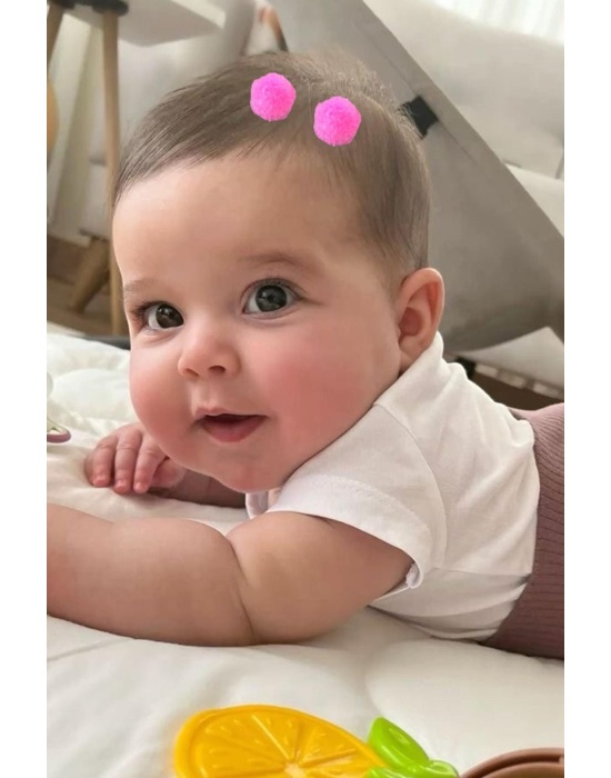 2li Pembe Renk Ponponlu Saçsız Bebek Tokası
