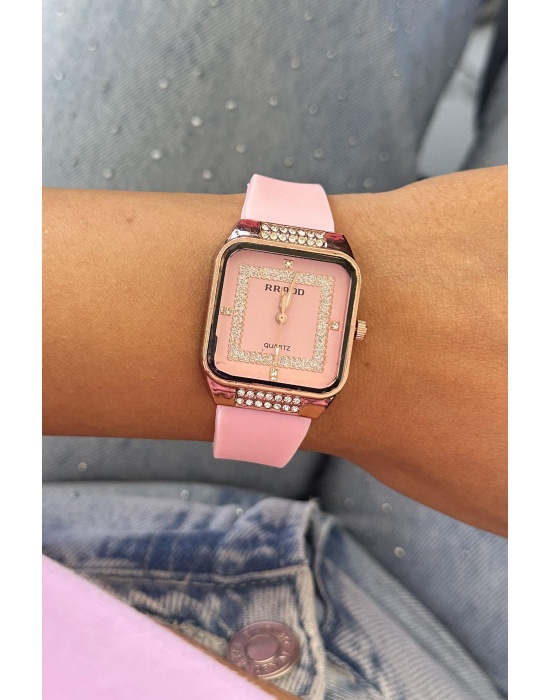 Pembe Renk Silikon Kordonlu Kadın Saat