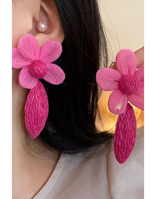 Pembe Renk Çiçek Figürlü Küpe (Çift)