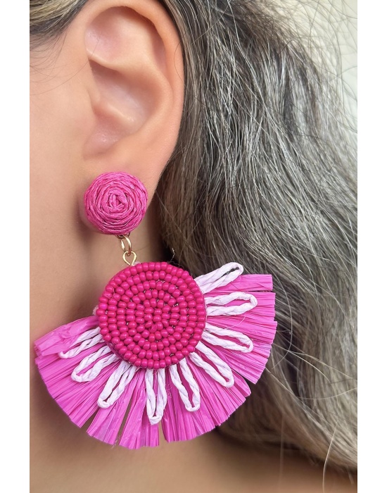 Pembe Renk Çiçek Figürlü Küpe (Çift)