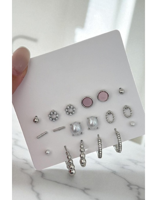 Gümüş Renk Karışık Figürlü 18li Küpe Set
