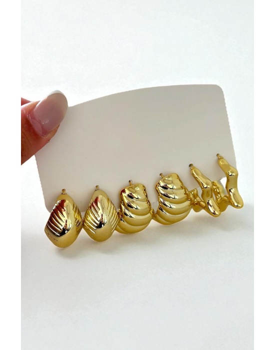 Altın Renk Karışık Figürlü 6lı Küpe Set