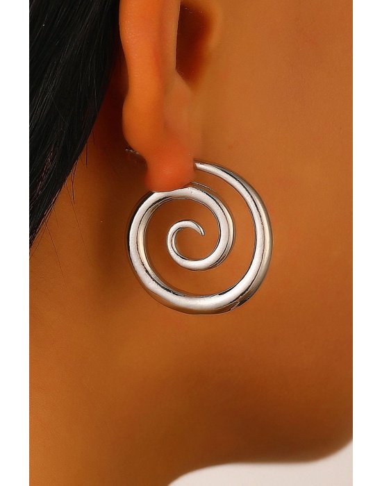 Gümüş Renk Spiral Halka Küpe (Çift)