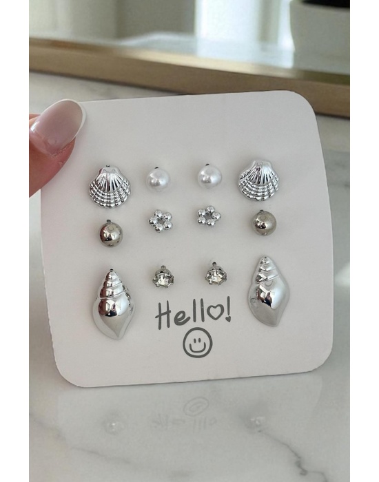 Gümüş Renk Karışık Figürlü 12li Küpe Set