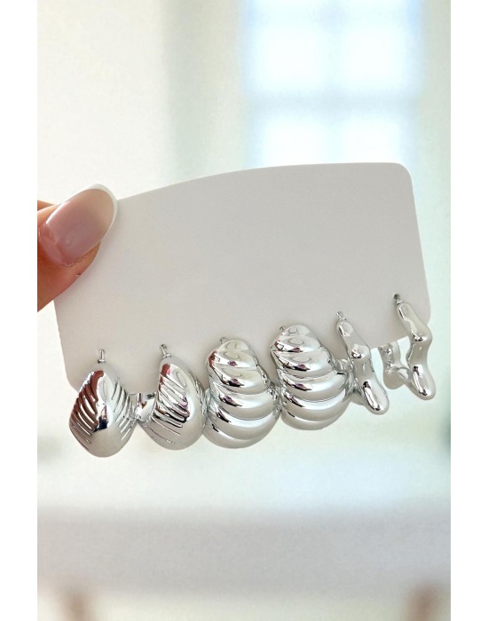 Gümüş Renk Karışık Figürlü 6lı Küpe Set
