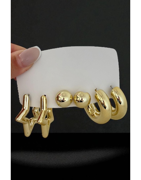 Altın Renk Karışık Figürlü 6lı Küpe Set
