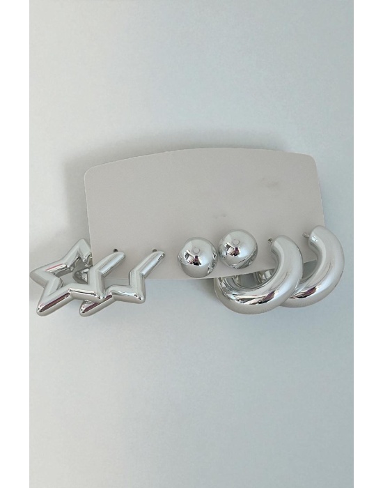 Gümüş Renk Karışık Figürlü 6lı Küpe Set