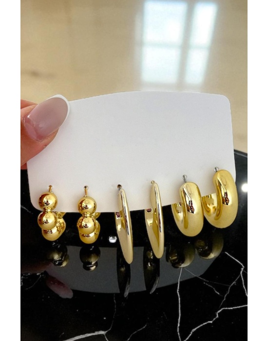 Altın Renk 6lı Küpe Set