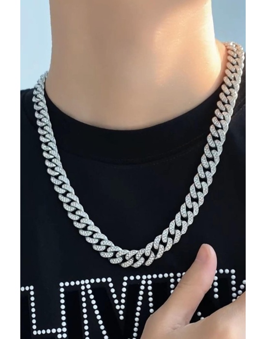 Gümüş Renk Taş Detaylı Unisex VİP Tasarım Kolye