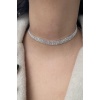 Gümüş Renk Dört Sıra Taş Detaylı Choker Kolye