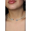 Gümüş Renk Kalp Detaylı Taşlı Choker Kolye